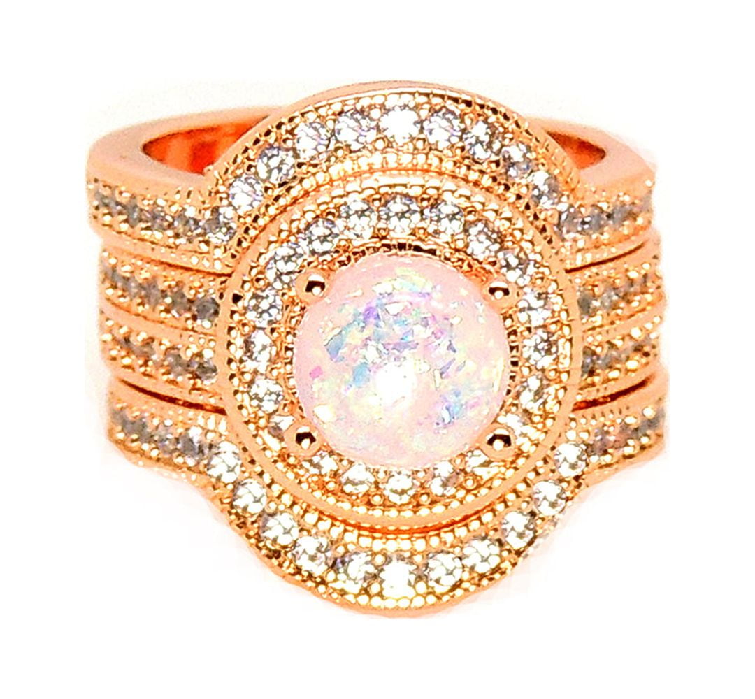 Consuelo Wedding Ring Set for Women 3pc Fire Opal Engagement Matching ...