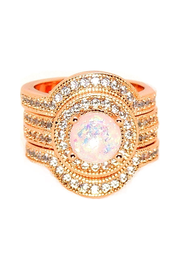 Consuelo Wedding Ring Set for Women 3pc Fire Opal Engagement Matching Band Ginger Lyne Collection