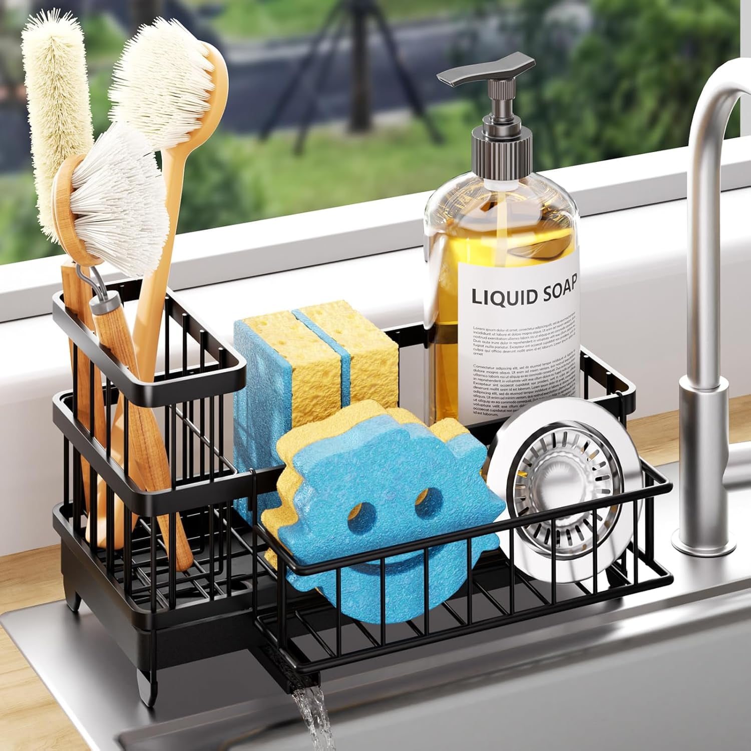 Consuemst Sponge Holder for Kitchen Sink - Auto Draining Sink Caddy ...