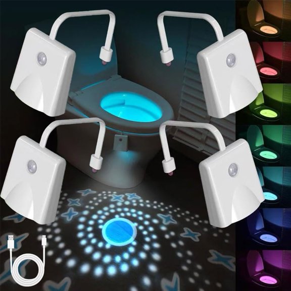 Consulbefor Toilet Motion Sensor Light - Rechargeable LED Toilet Light with 16 Color Changing Star Projection for Bathroom