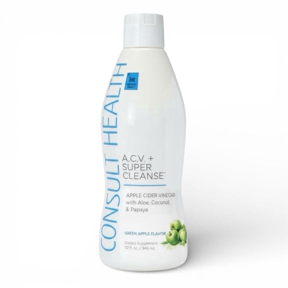 Consult Beaute A.C.V. + Super Cleanse - Promotes Gut Health, Excellent Fiber Source - Green Apple - 32 Fl Oz