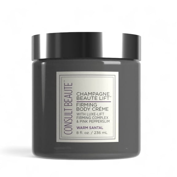 Consult Beaute Champagne Lift Hydrating Firming Body Cream with Pink Pepperslim, Tightens, Tones Crepey Skin, Moisturizer for Dry Skin, Warm Santal, 8 oz.
