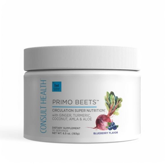 Consult Beaute Primo Beets Beet Root Powder Drink Mix with Electrolytes, Nitrates, Energy Boost, Ginger & Turmeric - 30 Servings - Blueberry Flavor