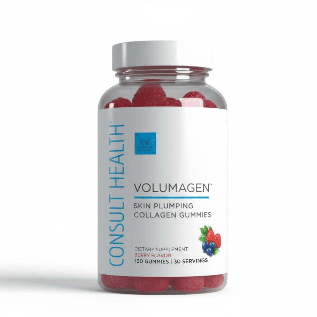 Consult Health VOLUMAGEN Skin Plumping Collagen Gummies with Verisol Bioactive Collagen Peptides, Biotin, Decrease Wrinkles, Increase Skin Elasticity, Natural Berry Flavor,120 Count
