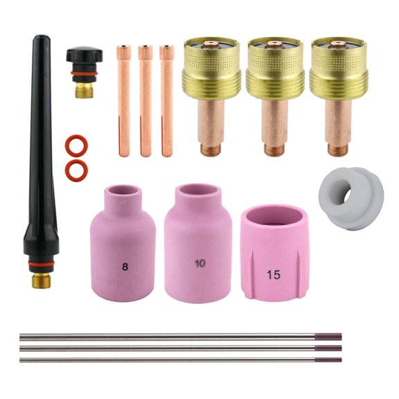 Consumables Kit for 17-18-26 Series TIG Torches with Large Diameter Gas Lens Set-Up - Sizes: 1/16", 3/32" and 1/8" with Tungstens (Model: AK-3-LDGL-T)