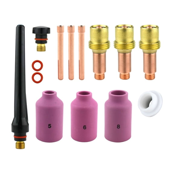Consumables Kit for 17-18-26 Series TIG Torches with Gas Lens Set-Up - Sizes: 1/16", 3/32" and 1/8" (Model: AK-3-GL)