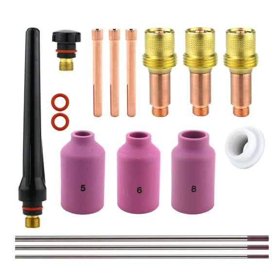 Consumables Kit for 17-18-26 Series TIG Torches with Gas Lens Set-Up - Sizes: 1/16", 3/32" and 1/8" with Tungstens (Model: AK-3-GL-T)