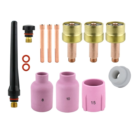 Consumables Kit for 17-18-26 Series TIG Torches with Large Diameter Gas Lens Set-Up - Sizes: 1/16", 3/32" and 1/8" (Model: AK-3-LDGL)
