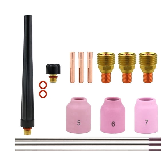 Consumables Kit for 9-20-25 Series TIG Torches with Gas Lens Set-Up - Sizes: 1/16", 3/32" and 1/8" with Tungstens (Model: AK-4-GL-T)