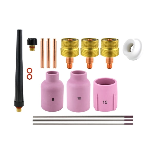 Consumables Kit for 9-20-25 Series TIG Torches with Large Diameter Gas Lens Set-Up - Sizes: 1/16", 3/32" and 1/8" with Tungstens (Model: AK-4-LDGL-T)