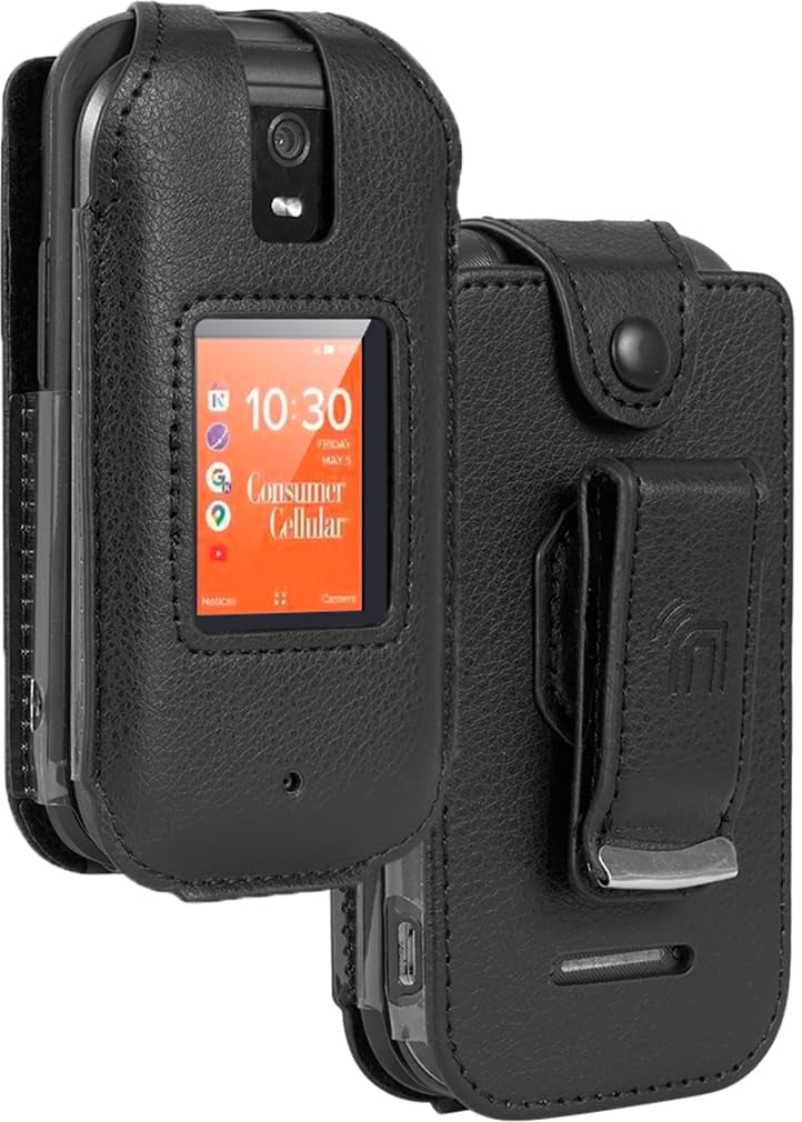 Consumer Cellular Iris Flip Phone Case [Black Vegan Leather] FormFit