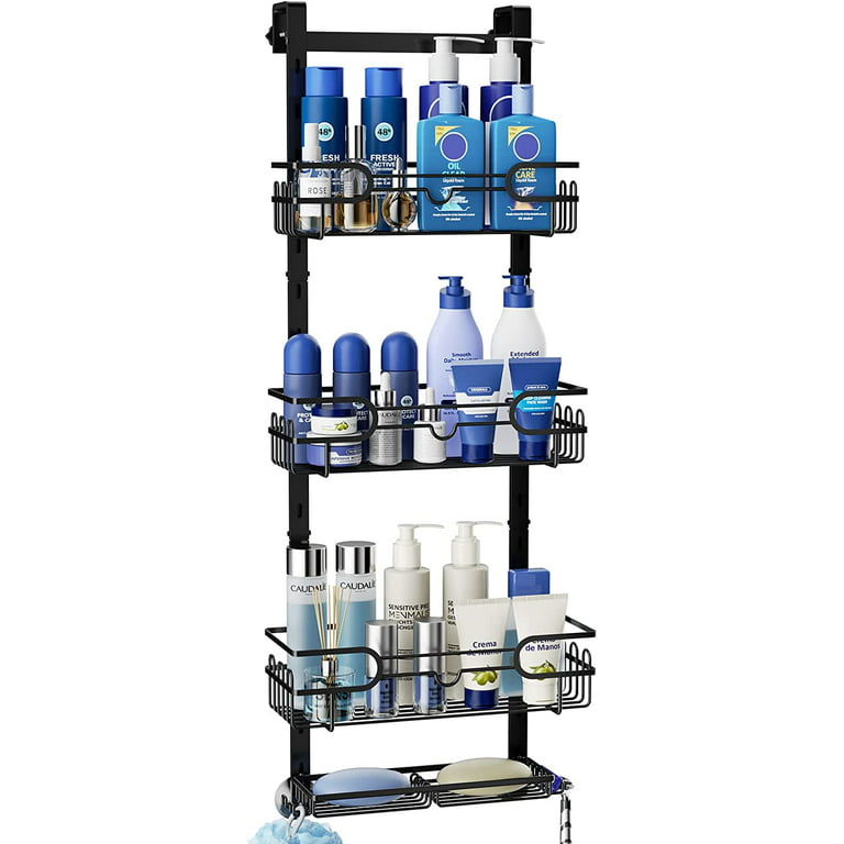 ODesign Over Door Shower Caddy Shelf with 4 Hooks Rustproof Bathroom  Kitchen Storage Basket with Suctions for Large Shampoo Conditioner - 3 Tiers