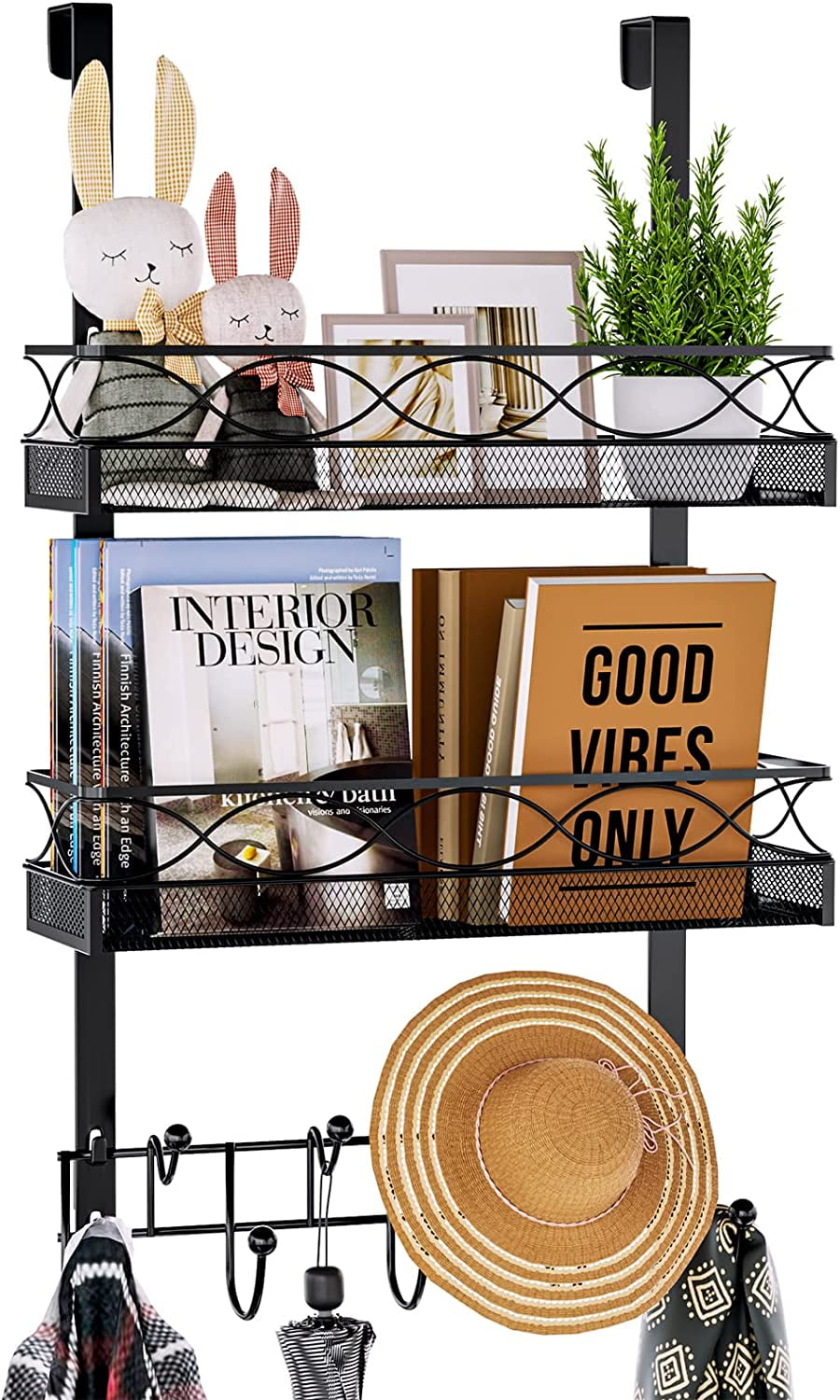 Consumest Door Hanging with 9 Hooks & 2 Mesh Basket, Over The Door