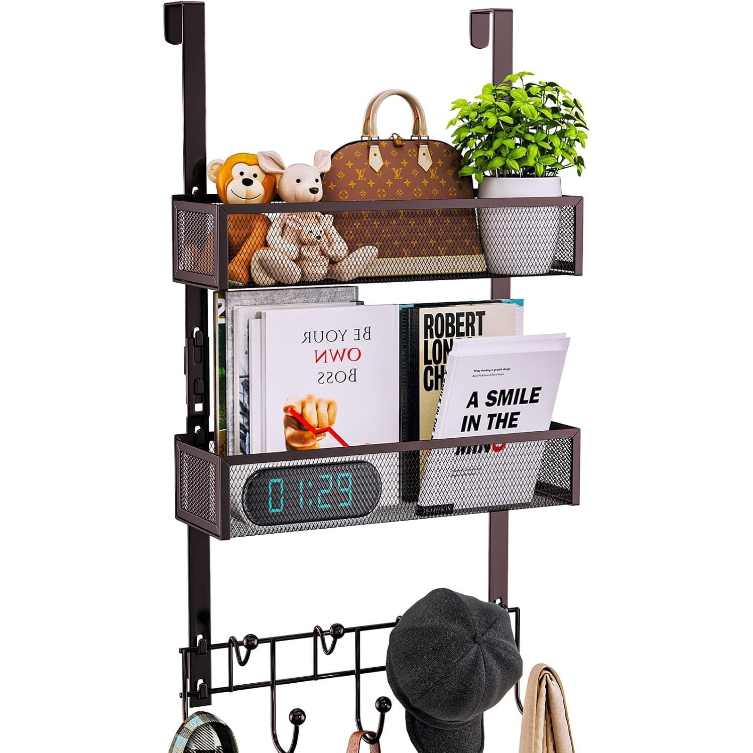 LEFEE Over Door Hooks Organizer, Door Hanger with 9 Coat Hooks & 2 Mesh ...