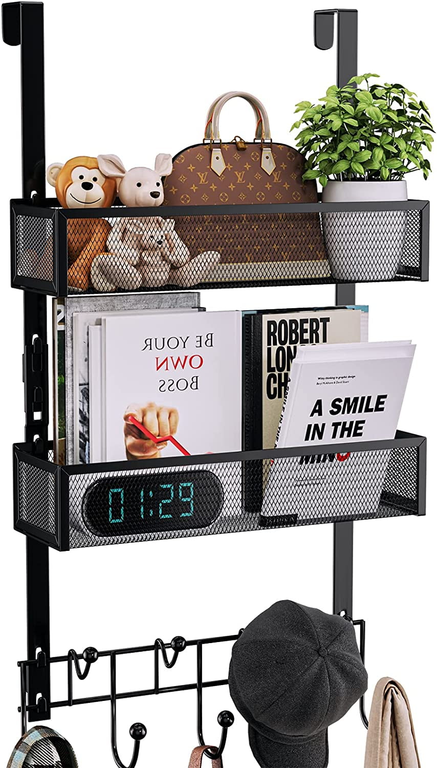 HapiRm Over The Door Organizer with 9 Hooks 2 Mesh Baskets Barthroom Kitchen Bedroom Black Walmart