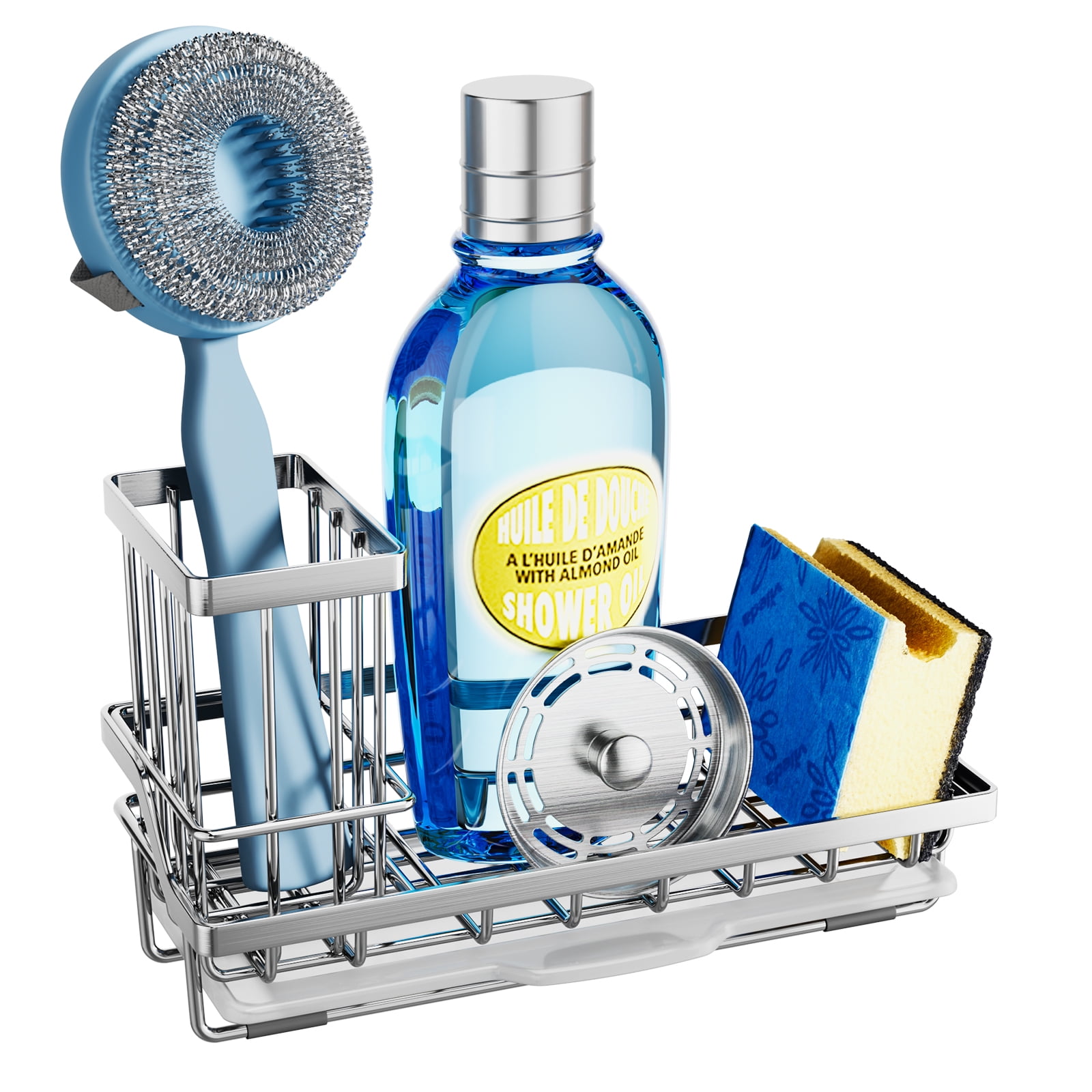 HapiRm Sponge Holder Kitchen Sink Caddy Organizer, Sponge Dish Brush Soap  Dispenser Holder with Drain Tray