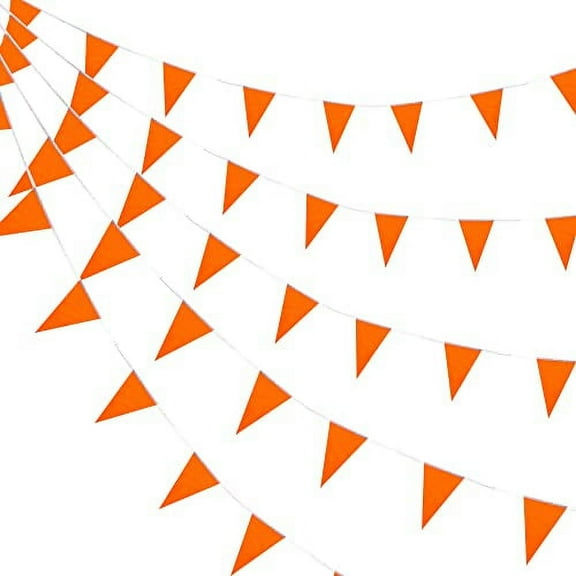 Consummate 100 Feet Orange Pennant Banners Flags String Hanging Triangle Bunting Flags for Grand Opening,Kids Birthday,Party Decorations,60 PCSMZ501