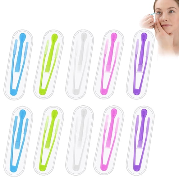 Contact Applicator,Tutuviw 10Pcs Contact Lens Remover/Inserter Tool with Tweezer with Soft Tip for Contact Lens Care Health,Travel Contact Lens Stick Tool Case Set with Clear Cases(Random Color)