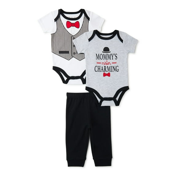 Contact Baby Baby Boys' Short Sleeve Bodysuit and Creeper Set, 3-Piece, Sizes Newborn-9 M