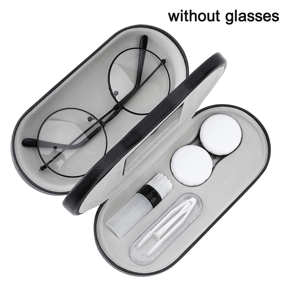 2 In 1 Portable Dual Use Glasses Case Double Layer Eyeglasses Holder  Contact Lens Boxes Eyewear Accessories Contact Lens Case With Mirror  Tweezers Remover 2 in …