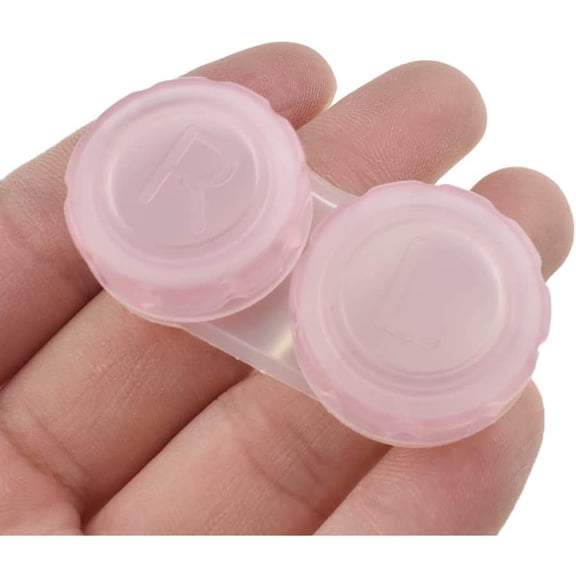 Contact Lens Case Box Holder Durable Leakproof Light Convenient Left/Right Eyes Container Soak Storage Kit For Storing Small Items Travel Clear Pink Pack