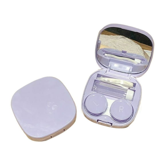 Contact Lens Case with Cleaner Washer, Travel Size Cute Colored Contact Lenses Applicator Removal Tool Kit with Mirror Solution Bottle for Daily Outdoor (Purple)Ciozy