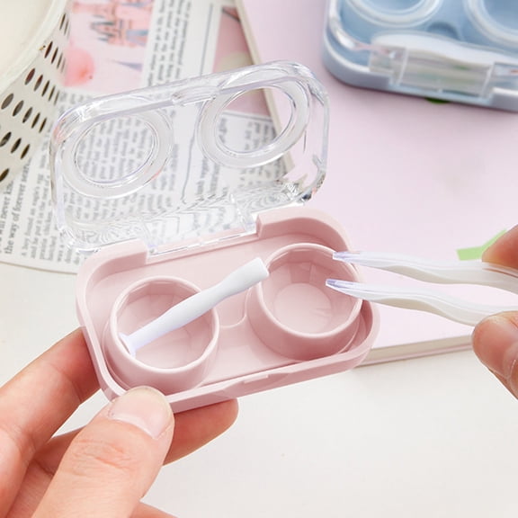 Contact Lens Case with Cleaner Washer,Travel Size Cute Colored Multifunctional Contact Lens Storage Box,Mirror Solution Bottle for Daily Outdoor (Pink)
