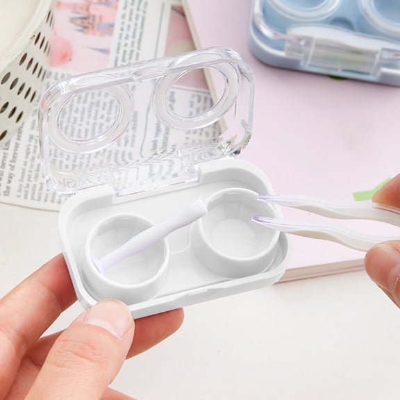Contact Lens Case with Cleaner Washer,Travel Size Cute Colored Multifunctional Contact Lens Storage Box,Mirror Solution Bottle for Daily Outdoor (White)