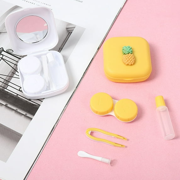 Contact Lens Case, Colorful Fruit Pattern Contact Lens Box Holder Container, Outdoor Mini Contact Lens Soak Storage Kit With Mirror For Travel&Home