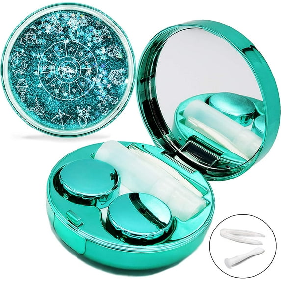 Contact Lens Case, Cute Travel Size Eye Colored Contacts Lenses Applicator Remover Tool Kit with Mirror Solution Bottle for Daily Outdoor (Green)