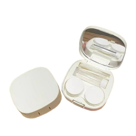 Contact Lens Case Set, Cute & Leakproof Plastic, Travel with Tweezers Remover Tool Solution Bottle, Handmade Portable Container for Eye Care White
