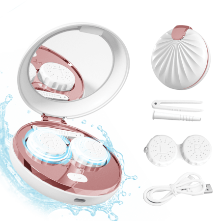 Contact Lens Case with Cleaning Function. Portable Vibration Contact Lens Cleaning Machine with TYPE-C Charger. White