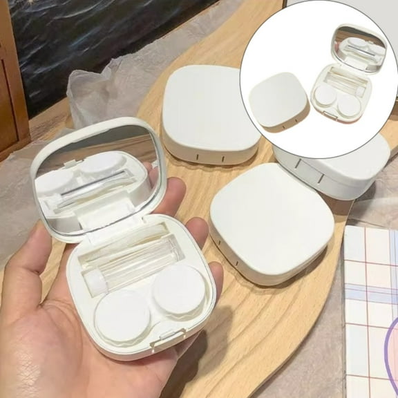 Contact Lens Storage Box White, Case with Handmade Cute Contact Case with Tweezers Remover Tool Solution Bottle for Travel Outdoor Home Dormitory and Daily Use(1X Contact Lens Storage Box)