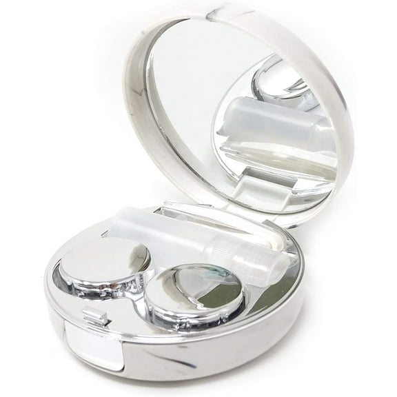 Contact Lens Travel Kit with Cleaner Washer, Portable Contact Box with Mirror Tweezers Remover Tool Solution Bottle for Daily Outdoor(Round)