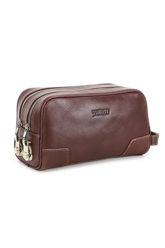 Men's Clutch Purse Bag , Toiletry Bag with Lock for Men, Shaving Dopp Kit Organizer Clutch, Valentine Gift, Coffee