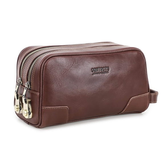 Contact's Men's Clutch Purse Bag , Leather Toiletry Bag with Lock for Men, Coffee