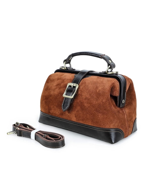 Full Grain Leather Doctor Bag for Women Top Handle Purse Satchel Handbag Vintage Shoulder Bag , Coffee