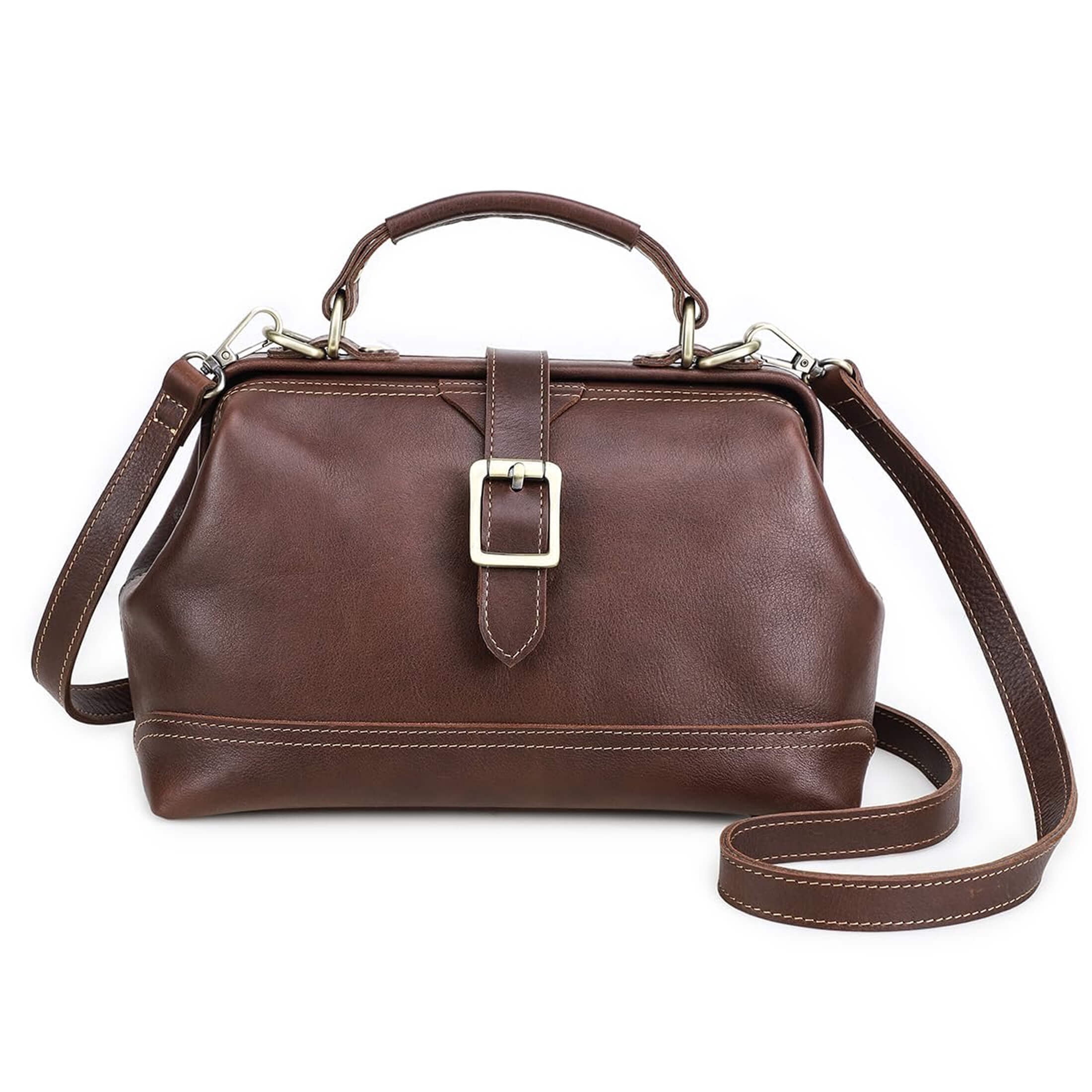 Contact's Genuine Leather Handbags Tote Shoulder Bag,Doctor Bag for Women, Large Capacity,Valentine Gift, Red Brown
