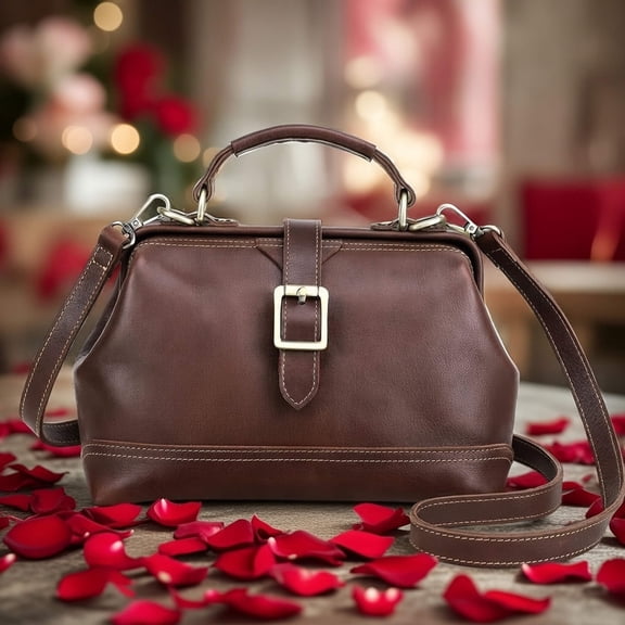 Contact's Genuine Leather Handbags Tote Shoulder Bag,Doctor Bag for Women, Large Capacity,Valentine Gift, Red Brown