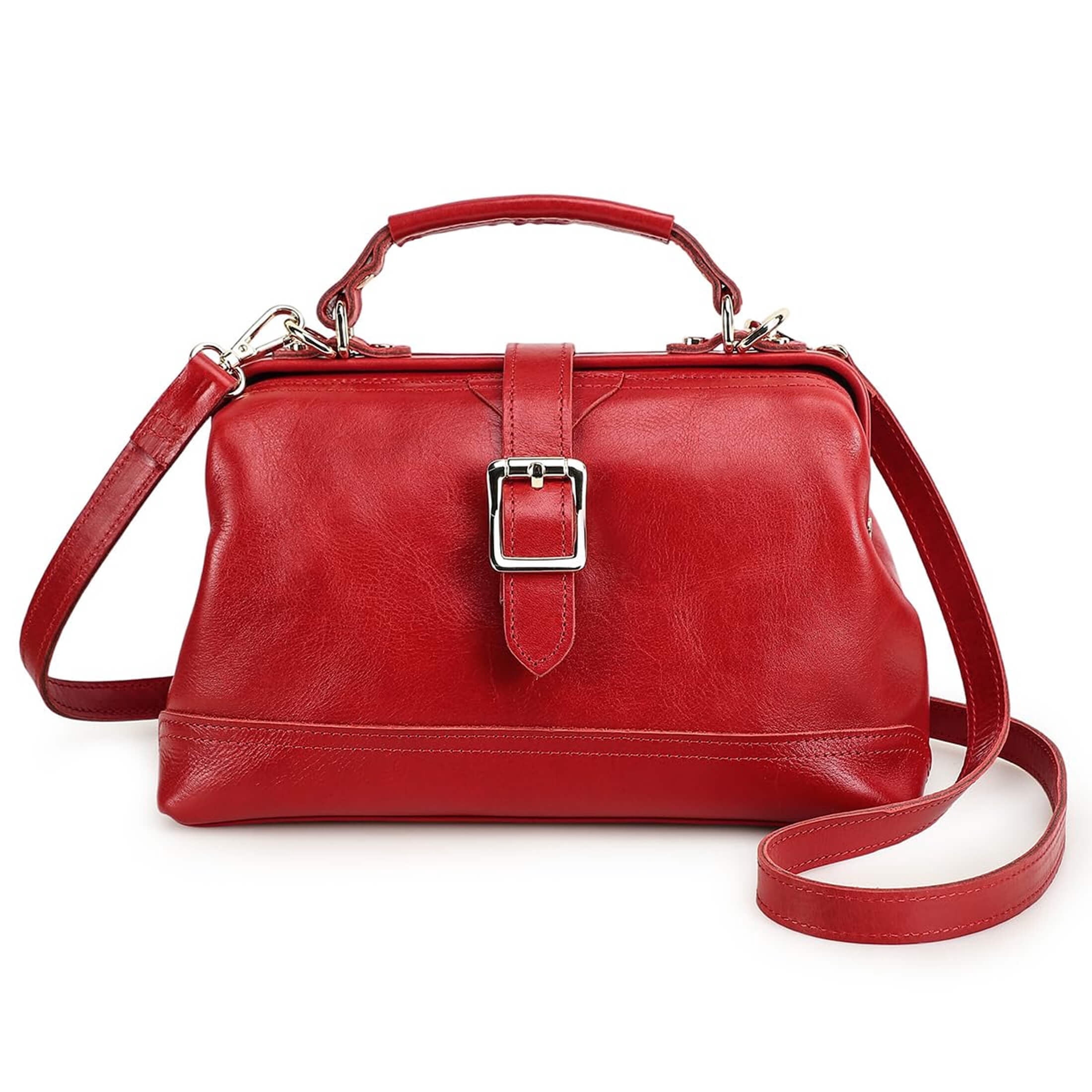 Contact's Genuine Leather Red Handbags Tote Shoulder Bag, Doctor Bag for Women, Large Capacity,Valentine Gift