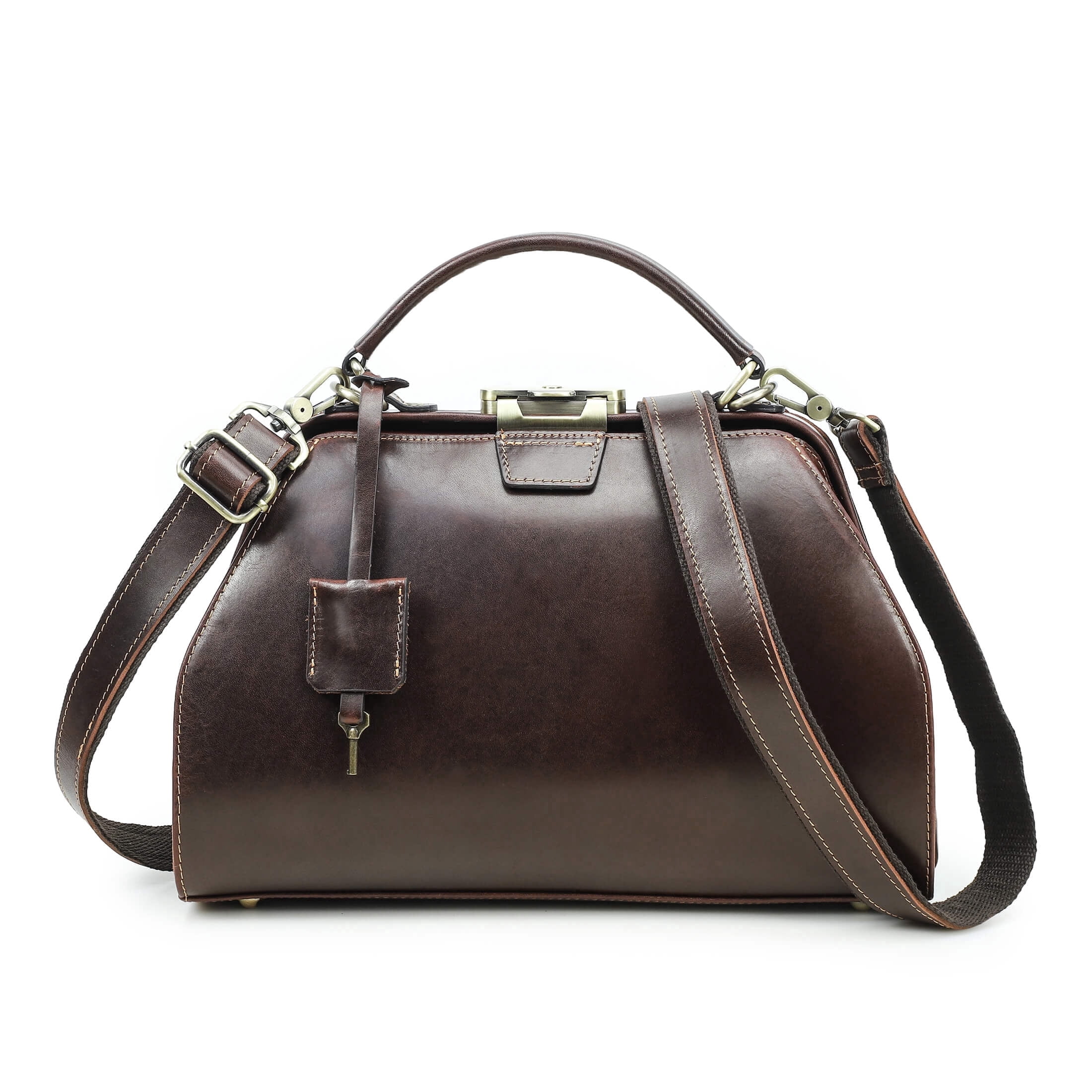 Contact's Full Grain Leather Doctor Bag Purse for Women Vintage Handbag Large Top Handle Satchel Bag (Coffee)