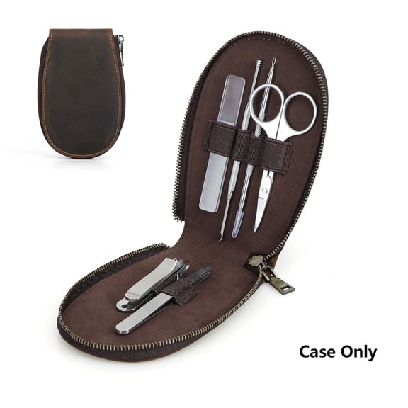 Hiram Crazy Horse Leather Manicure Set Case, Travel Nail Clipper and Personal Care Tools Pouch for Men, Case Only
