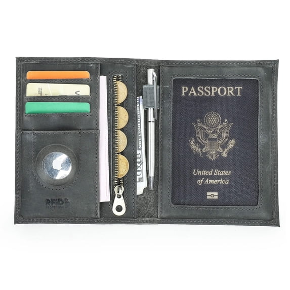 Contact's Full Grain Leather Passport Card Holders for Trave Rfid , Air Tag Passport Wallet Holder (Gray)