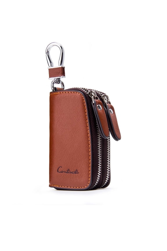 Genuine Leather Car Key Keychain Holder Metal Hook and Keyring Zipper
