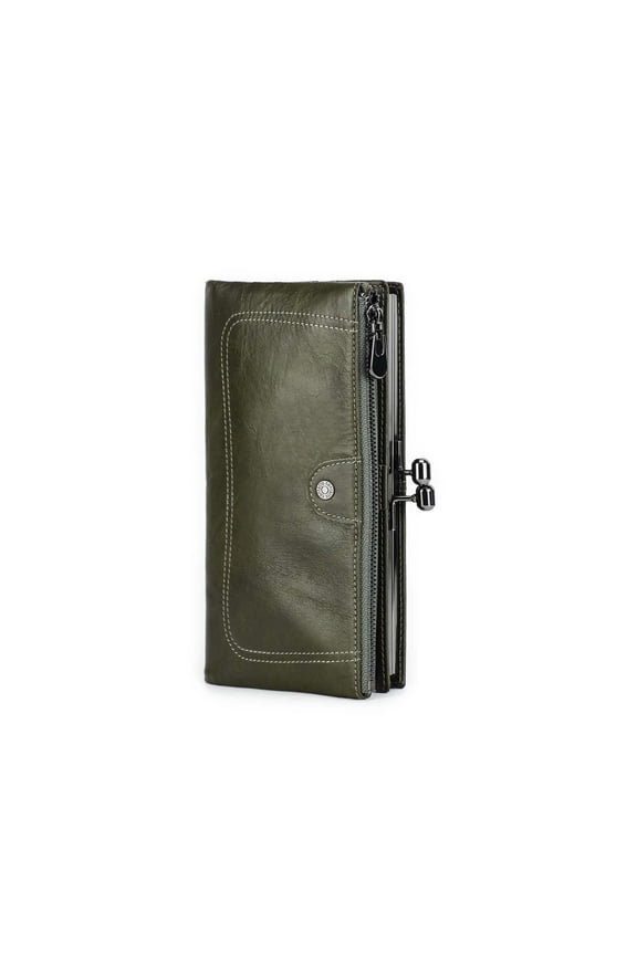 Kiss Lock Wallets for Women Genuine Leather Credit Card Holder with RFID Blocking Large Capacity ,Valentine Gift(Green)