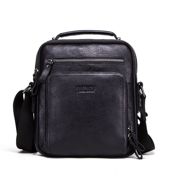 Contact's Men's Crazy Horse Cow Leather Messenger Bag, Crossbody Bag for Men, 25.5 cm x 21.5 cm x 10.0 cm, Black