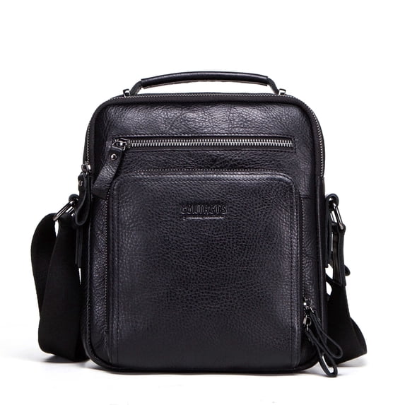 Contact's Men's Crazy Horse Cow Leather Messenger Bag, Crossbody Bag for Men, 25.5 cm x 21.5 cm x 10.0 cm, Black