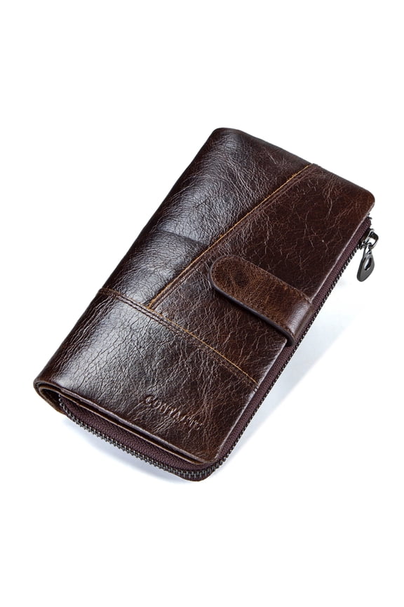 Men's Genuine Leather Wallet, Vintage Long Wallet, Business Card Case Checkbook (Coffee )