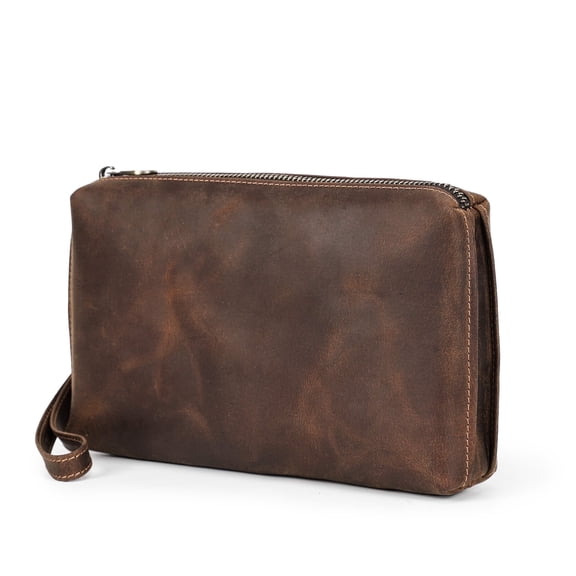 Contact's Mens Clutch Purse Bag RFID Blocking, Genuine Leather Travel Wristlet Clutch Wallet for Men , Valentine Gift,Coffee