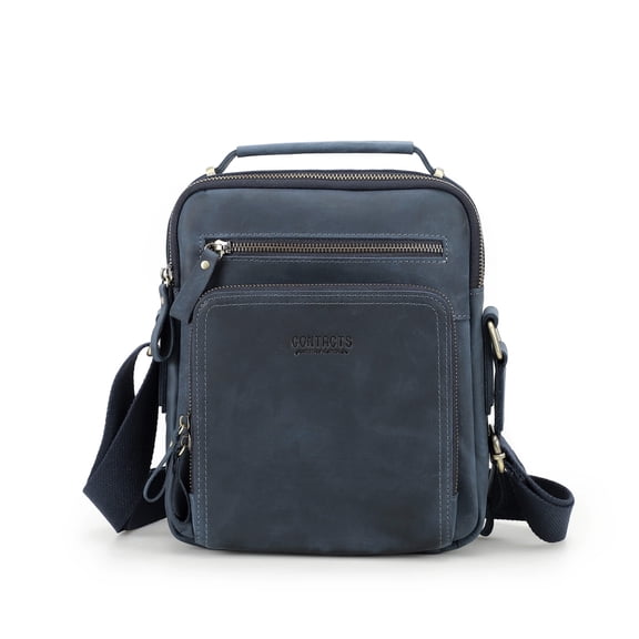 Contact's Small Messenger bag for Men Leather Man Purse Business Travel Crossbody Shoulder Bag Handbag Fit up to 9.7" iPad (Blue)